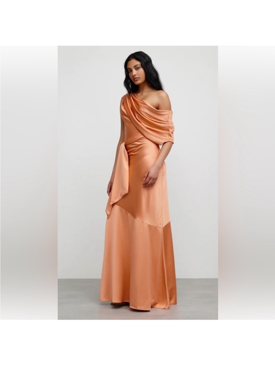significant other Dresses & Skirts - Significant Other Dress Maxi Erika Peach Orange Satin Shoulder Drape 6